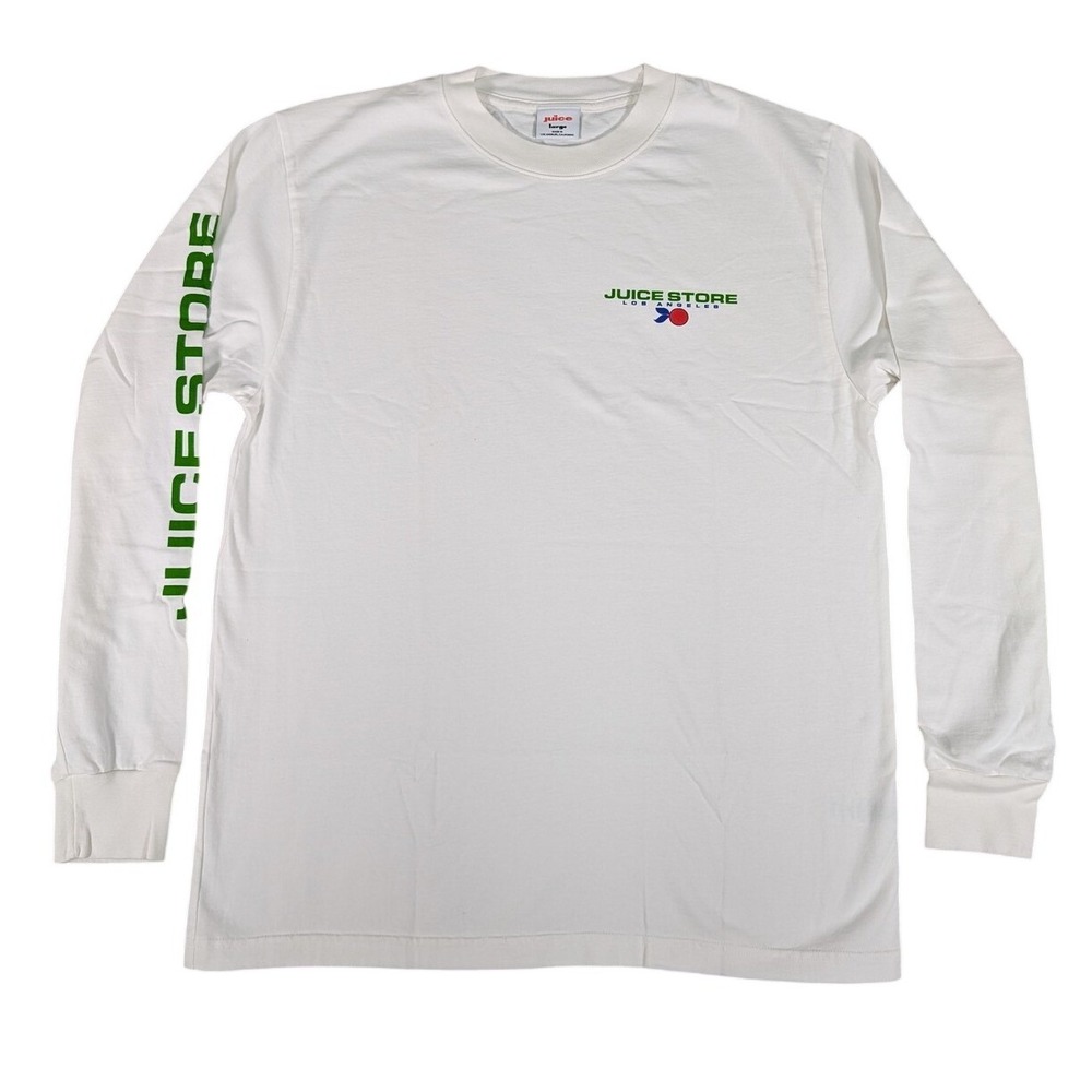 Juice Store Shirt Mens Large White Long Sleeve Los Angeles Graphic Made USA‎ Tee